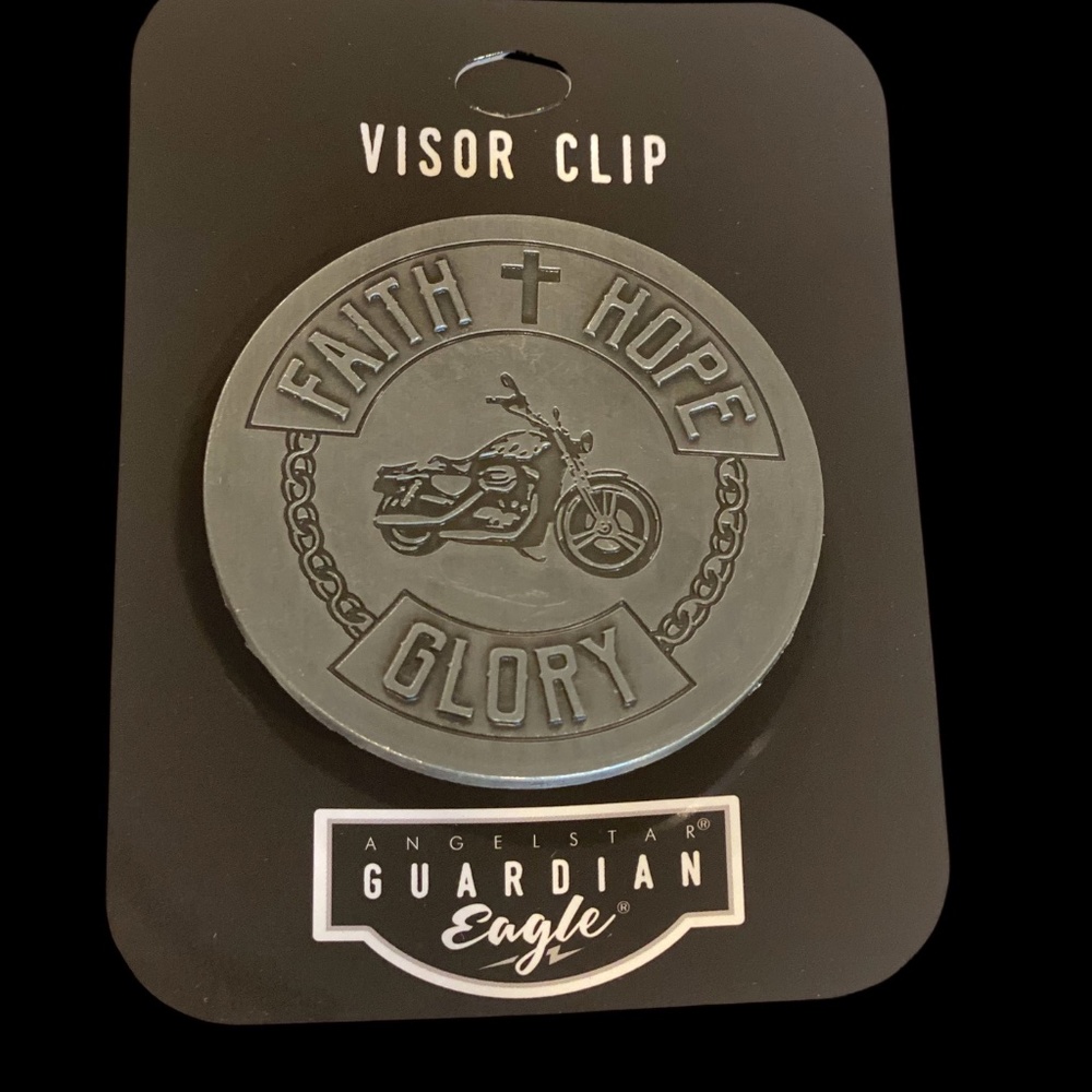 Angelstar Guardian Motorcycle Visor Clip - Faith + Hope + Glory